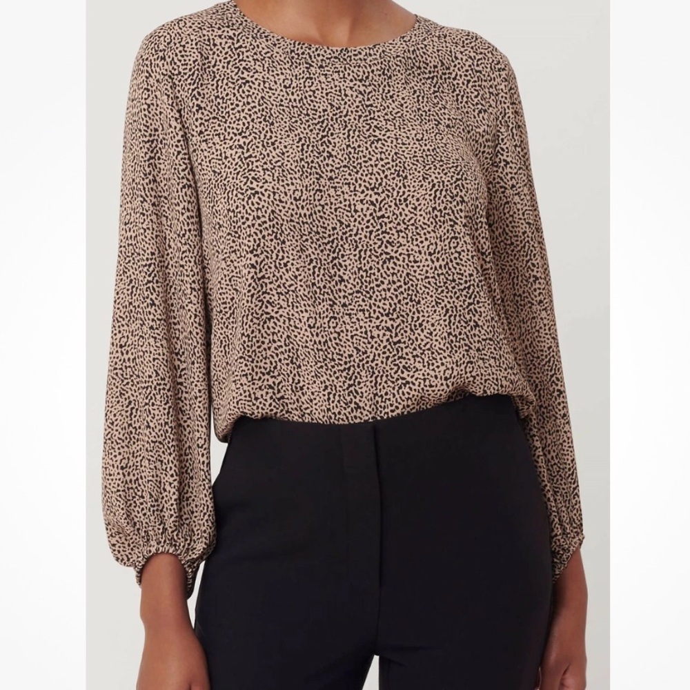 LOFT Animal Print Billow Sleeve Blouse Top Size XS Mid Camel
